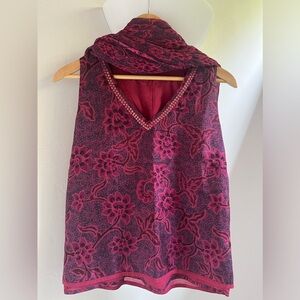 Silk block print top & matching scarf with sequins, beads